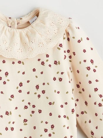 LCW Baby Beige Floral Collar Romper for Girls