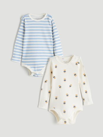 LCW Baby Beige Crew Neck Boys' Bodysuit Set of 2