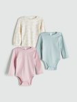 LCW Baby Ecru Ribbon Print Girl's Bodysuit Set of 3