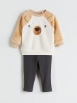 LCW Baby Beige Crew Neck Boys Sweatshirt and Leggings