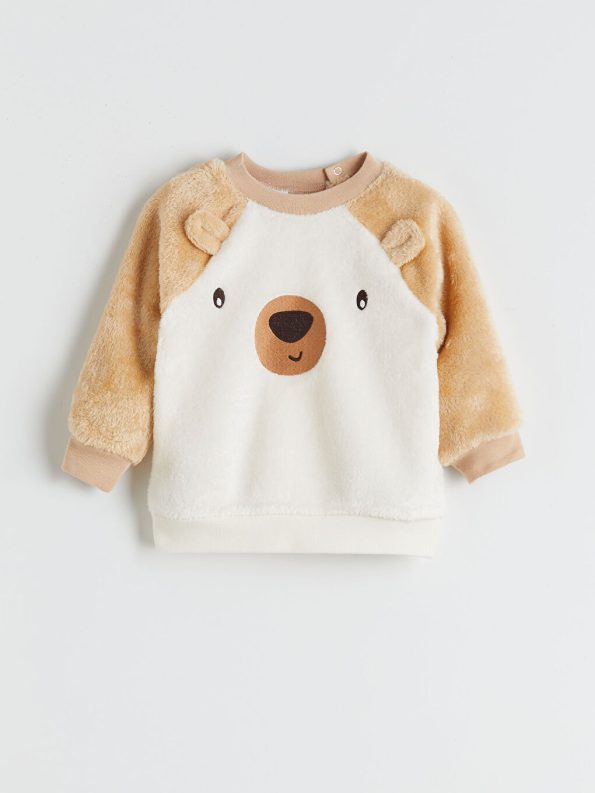 LCW Baby Beige Crew Neck Boys Sweatshirt and Leggings