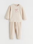 LCW Baby Beige Printed Girl's Sweatshirt and Pants Set