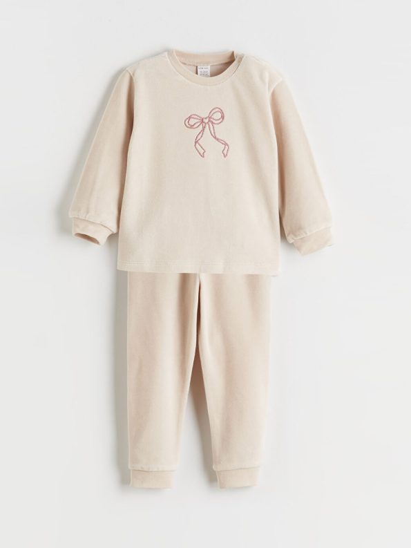 LCW Baby Beige Printed Girl's Sweatshirt and Pants Set