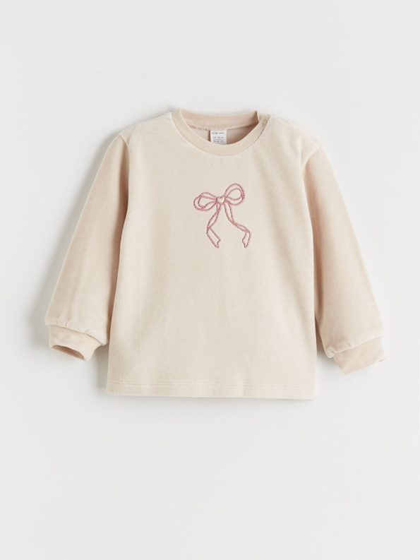 LCW Baby Beige Printed Girl's Sweatshirt and Pants Set
