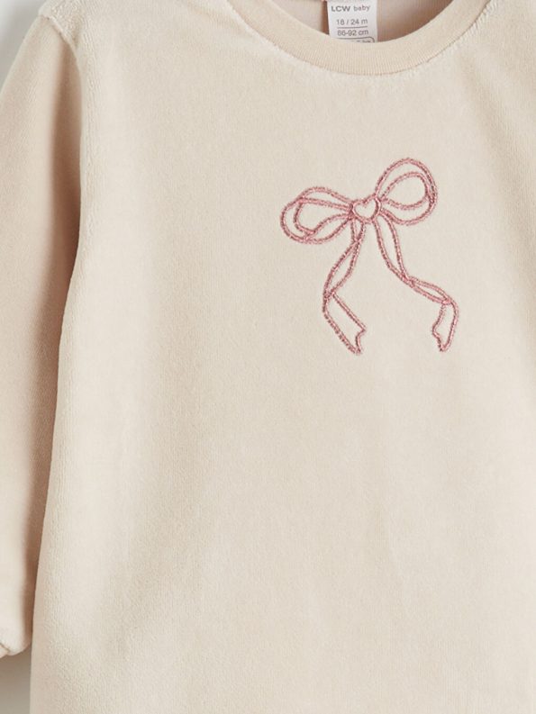 LCW Baby Beige Printed Girl's Sweatshirt and Pants Set
