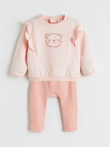 LCW Baby Pink Printed Girl Sweatshirt and Pants Set