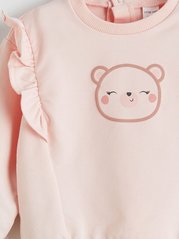 LCW Baby Pink Printed Girl Sweatshirt and Pants Set