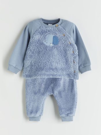 LCW Baby Blue Plush Pajama Set for Boys