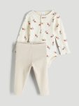 LCW Baby Ivory Printed Boys Bodysuit and Leggings Set