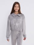 LCW Kids Gray Velvet Girl's Sweatshirt and Leggings
