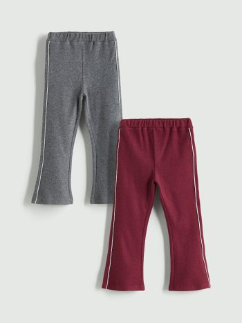 LCW Kids Burgundy Elastic Waist Flared Leggings for Girls - Set of 2