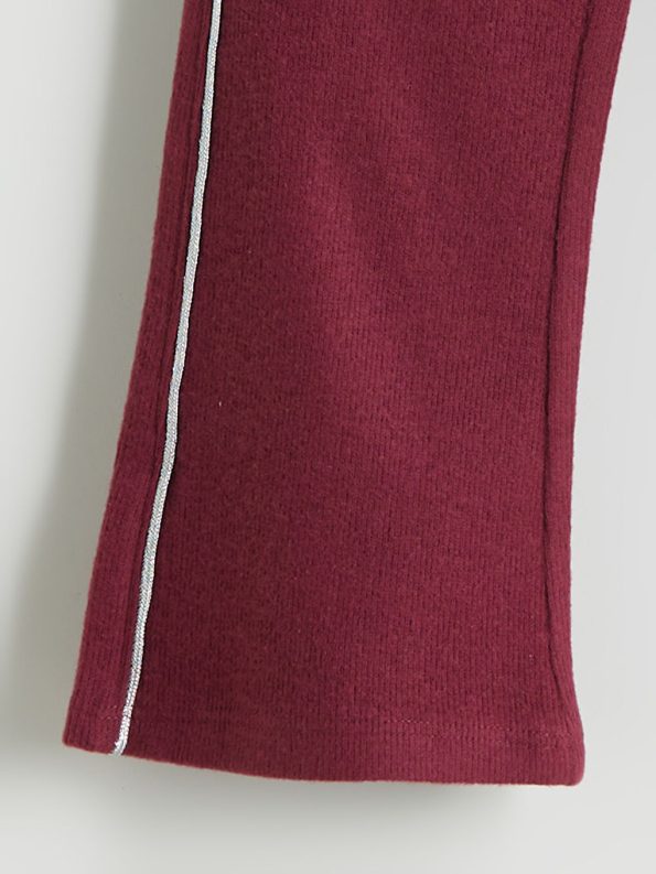 LCW Kids Burgundy Elastic Waist Flared Leggings for Girls - Set of 2