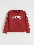 LCW Kids Red Crew Neck Tokyo Printed Girl's Sweatshirt