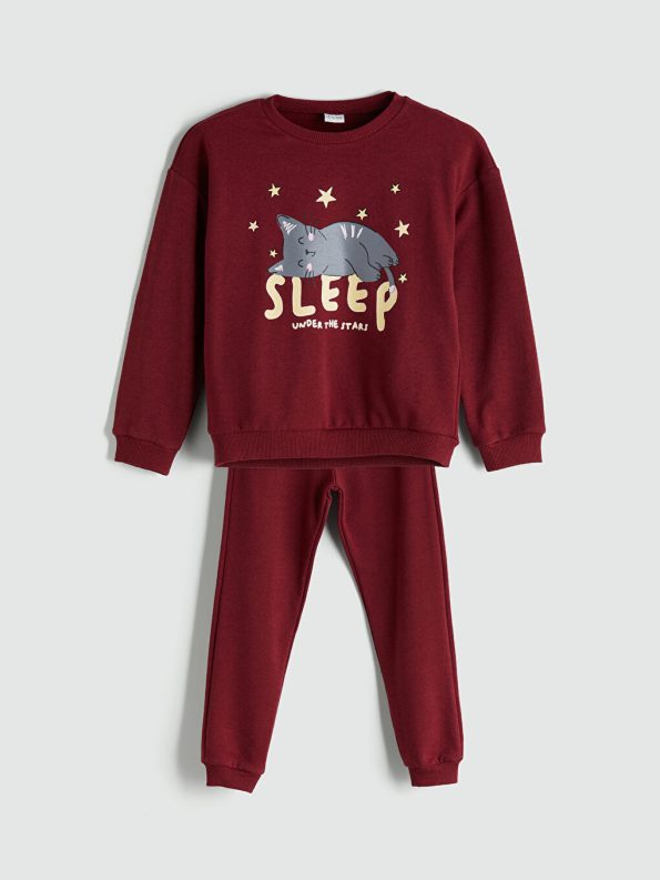LCW ECO Burgundy Girls' Pajama Set
