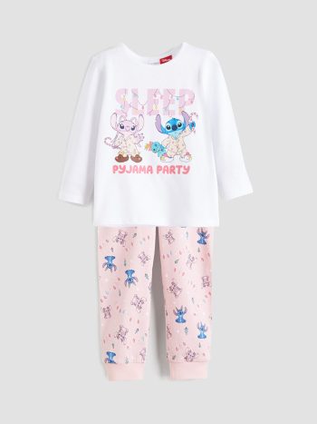 LC WAIKIKI White Lilo & Stitch Printed Girls' Pajama Set