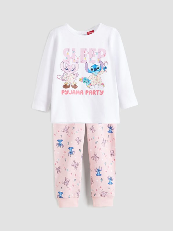 LC WAIKIKI White Lilo & Stitch Printed Girls' Pajama Set