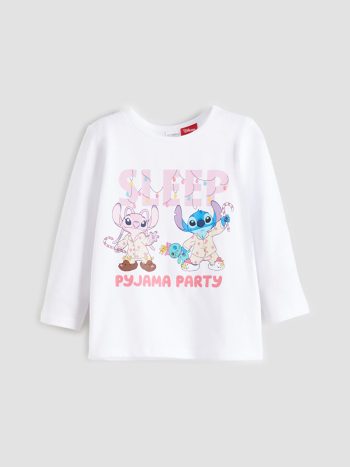 LC WAIKIKI White Lilo & Stitch Printed Girls' Pajama Set