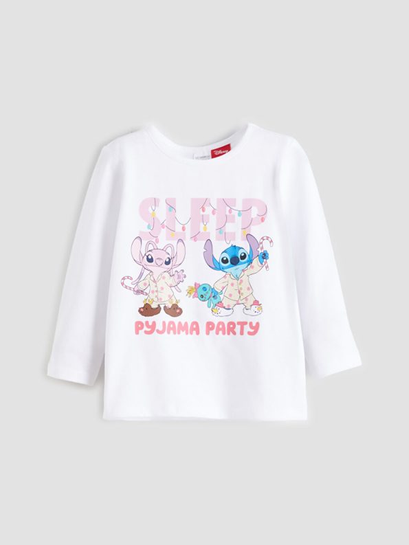 LC WAIKIKI White Lilo & Stitch Printed Girls' Pajama Set