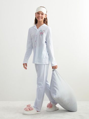 LCW Kids White Collar Girls Pajama Set