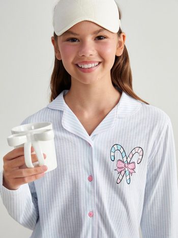 LCW Kids White Collar Girls Pajama Set