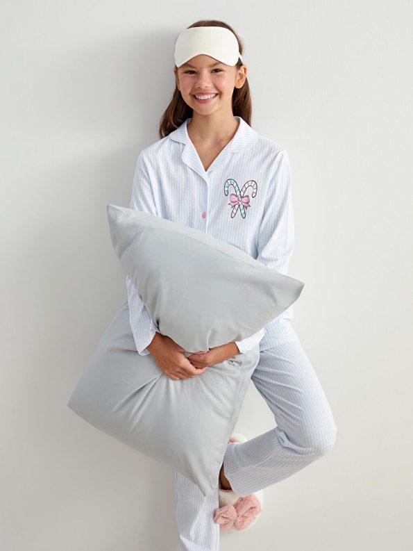 LCW Kids White Collar Girls Pajama Set