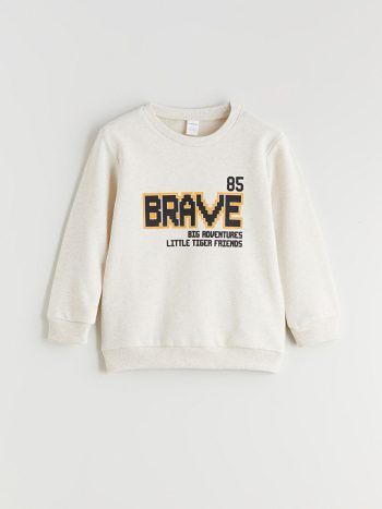 LCW Kids Haki Crew Neck Printed Boys Sweatshirt Set