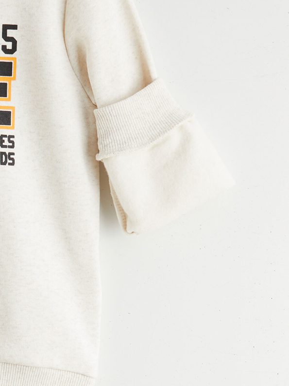 LCW Kids Haki Crew Neck Printed Boys Sweatshirt Set