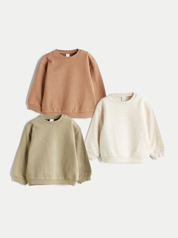 LCW Baby Haki Crew Neck Boys Sweatshirt Set of 3