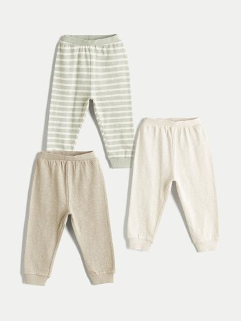 LCW Baby Green Elastic Waist Jogger Pants for Boys - Set of 3