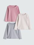 LCW Baby Pink Crew Neck Girl T-Shirt Set of 3