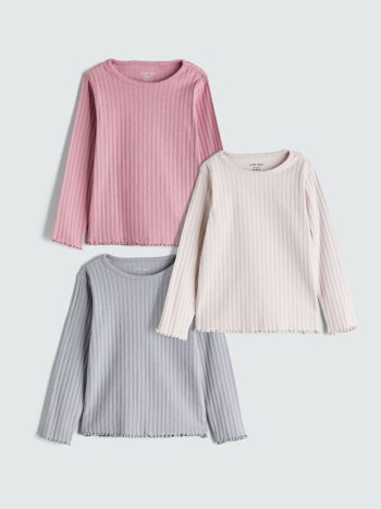 LCW Baby Pink Crew Neck Girl T-Shirt Set of 3