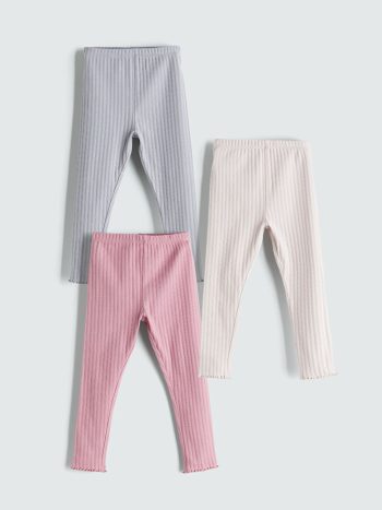 LCW Baby Pink Ribbed Leggings Set for Girls