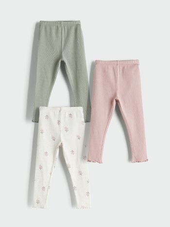 LCW Baby Ecru Elastic Waist Girls Leggings Set of 3