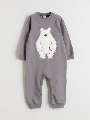 LCW Baby Gray Bear Printed Baby Overall