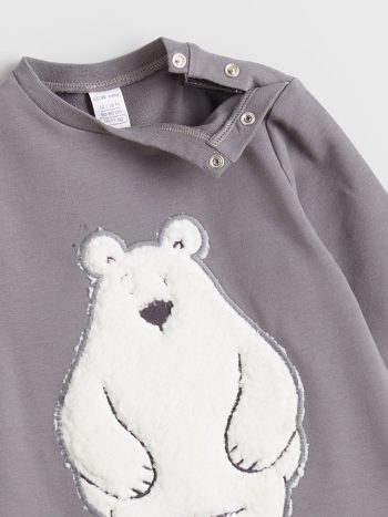 LCW Baby Gray Bear Printed Baby Overall