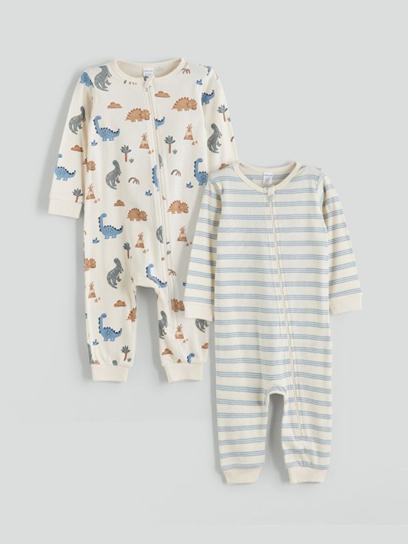 LCW Baby Cream Printed Boys' Bodysuit Set