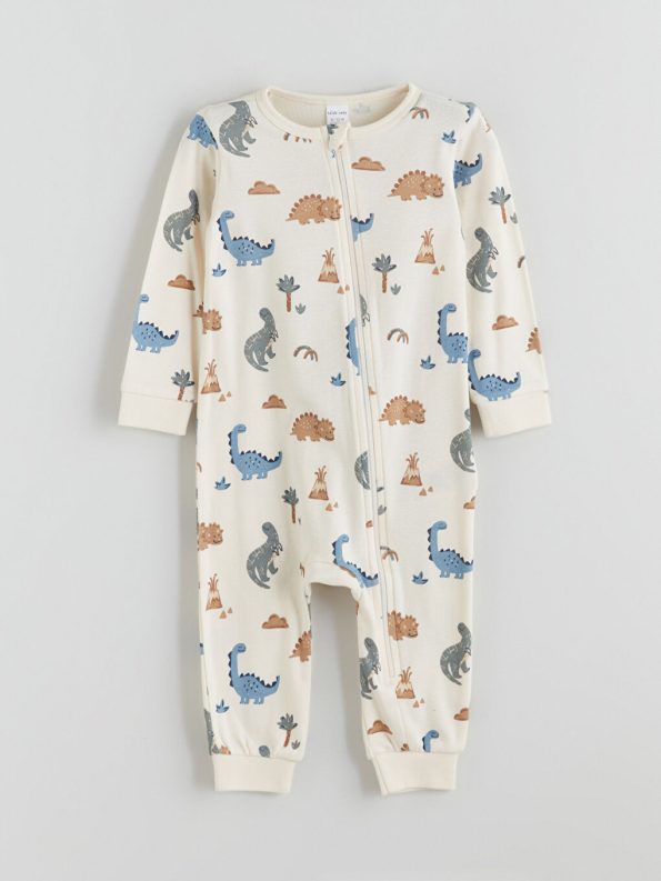 LCW Baby Cream Printed Boys' Bodysuit Set