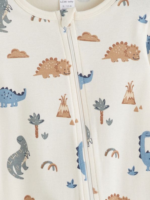 LCW Baby Cream Printed Boys' Bodysuit Set