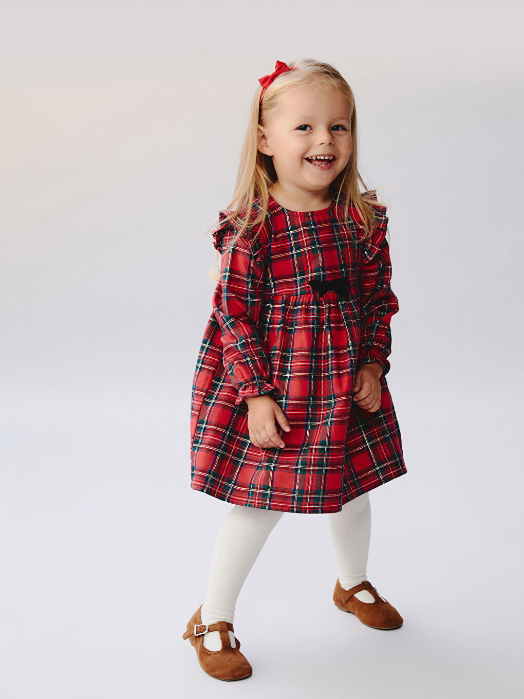 l_20252-w5fb83z1-lpa-93-15_5.jpg LCW Baby Red Checkered Bicycle Neck Dress for Girls