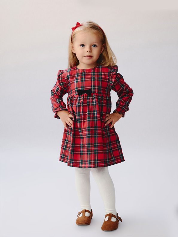 LCW Baby Red Checkered Bicycle Neck Dress for Girls