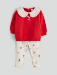 Red Printed Baby Girl Sweatshirt and Leggings Set