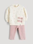 LCW Baby Cream Floral Girls Sweatshirt and Leggings