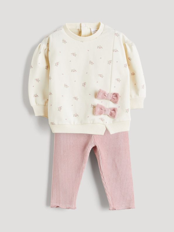 LCW Baby Cream Floral Girls Sweatshirt and Leggings