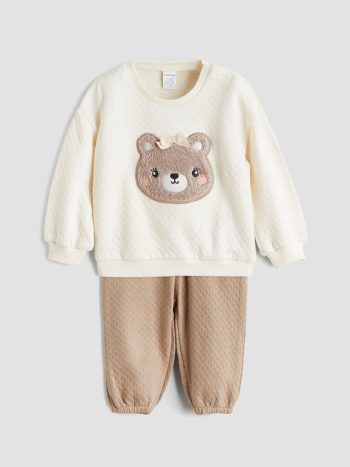 LCW Baby Beige Animal Figure Girls Sweatshirt and Pants