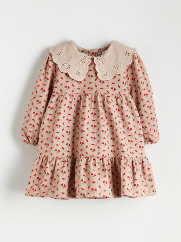 LCW Baby Beige Floral Peter Pan Collar Dress