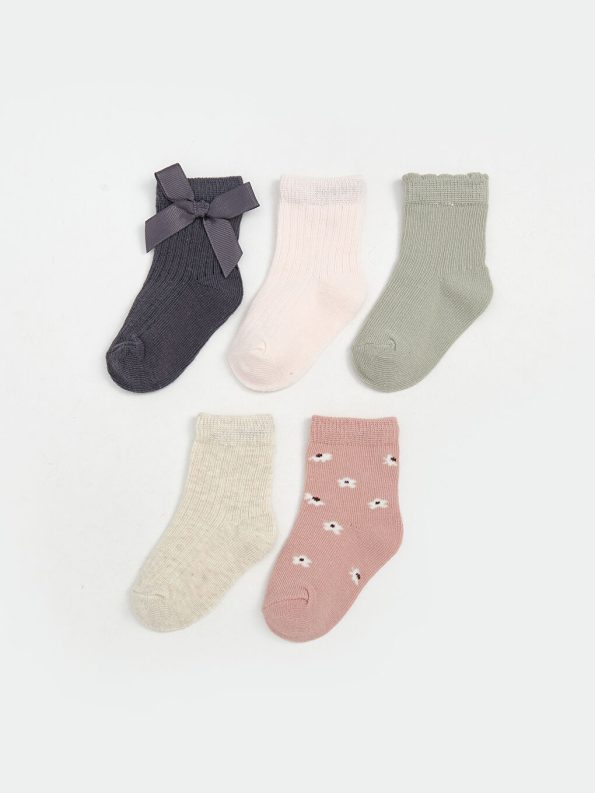 LCW Kids Gray Patterned Girl Baby Sock 5-Pack