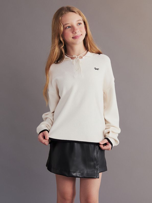LCW Kids Cream Polo Collar Sweater for Girls