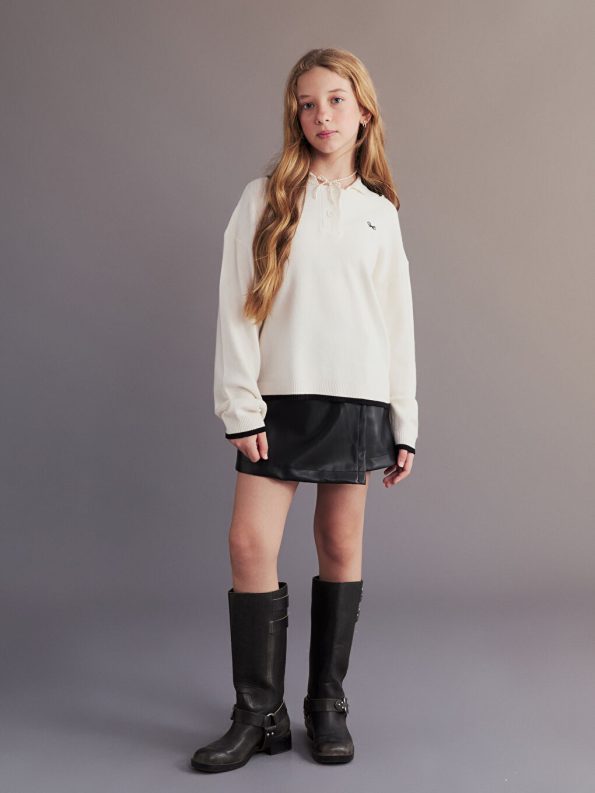 LCW Kids Cream Polo Collar Sweater for Girls
