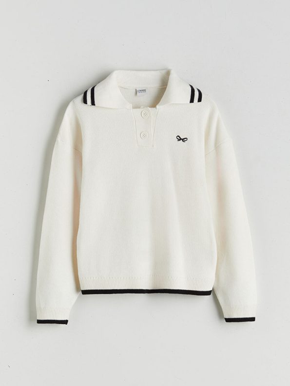 LCW Kids Cream Polo Collar Sweater for Girls