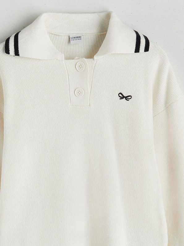 LCW Kids Cream Polo Collar Sweater for Girls